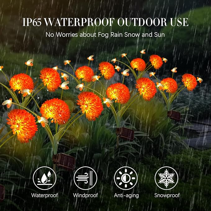 Solar Swaying Bee Lights with Flowers, Waterproof Firefly Lights for Outdoor Garden Patio Yard Pathway Decoration, Gifts for Women Mother's Day