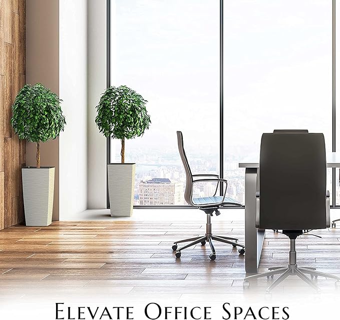 Mueller M-Resin Heavy Duty Tall Planter, Indoor/Outdoor Grande Plant, Tree, Flower Pot, 2-Piece Set, 27.5”, Modern Design, Built-in Drainage, Beige