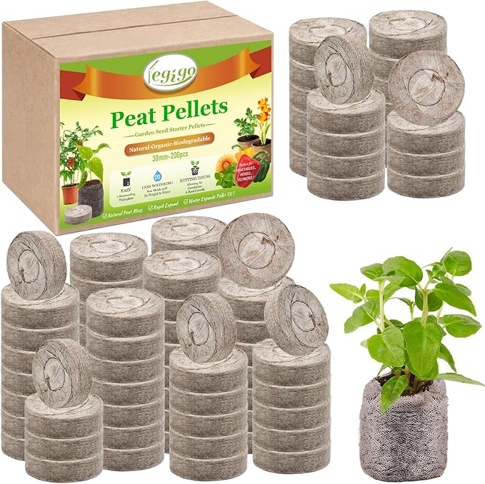 Legigo 200 Pcs 30mm Seed Starter Peat Pellets Pods for Seedlings- Compressed Seed Starting Pellets Seed Starter Pods Plugs Soil Peat Pods for Starting Seeds, Garden Planting Herb Flower Vegetables