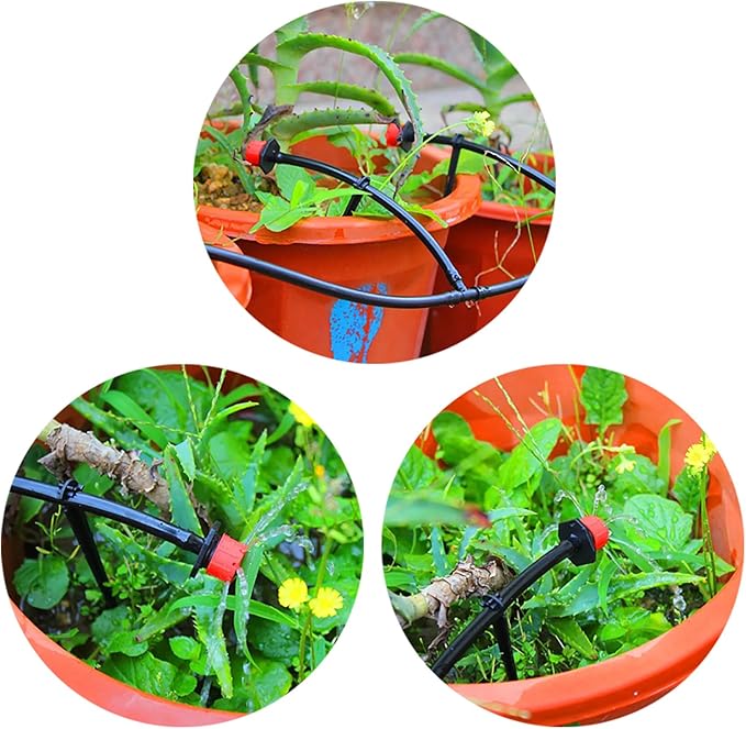 Elcoho 200 Pack Irrigation Drip Support Stakes 1/4 Inch Tubing Hose Holder for Vegetable Gardens or Flower Beds, with Storage Bag