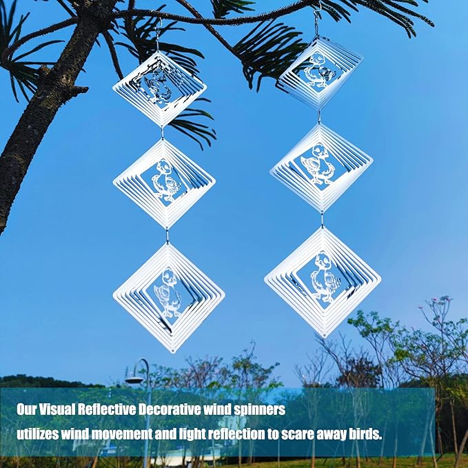 Bird Deterrents for Outside, Reflective Stainless Steel Wind Spinner, Ducks Wind Spinners Outdoor Garden Decor, Bird Scare Devices to Keep Woodpeckers, Pigeons Away from Your House, Patio, Orchards