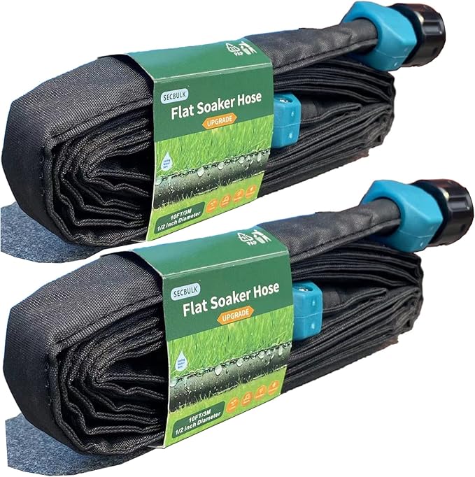 2025 Flat Soaker Hose 20 ft for Garden, 20' (10ft x 2) Linkable Drip Hose Diy Garden Irrigation System Saving 80% Water, Dual-layer Leak-free Design Water Hose with Holes