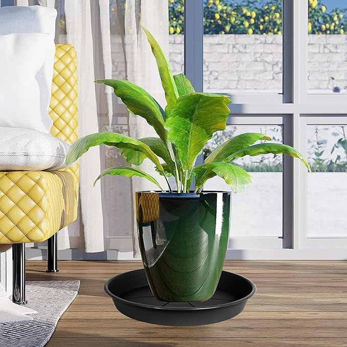 2 Pack of Plant Saucer 10 inch, Black Plastic Flower Plant Pot Saucer, Heavy Duty Plant Drip Trays Saucers for Indoor, Plant Water Tray for Planters
