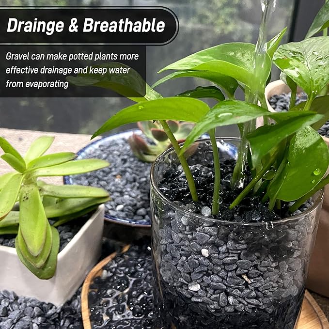 45LB Aquarium Gravel Black Rocks for Succulent,Cactus Bonsai DIY, Gravel for Terrarium, Fairy Gardening, Top Dressing （6mm-8mm）