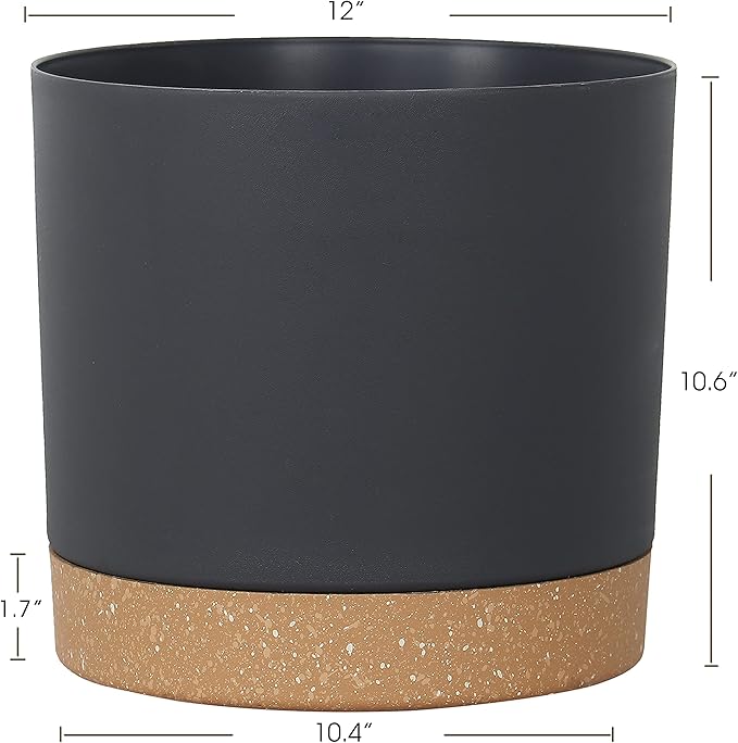 kubvici Plant Pots for Indoor Plants, 2 Pack 12 Inch Pots for Plants, Lightweight Large Planters for Indoor Plants Outdoor Plants, Big Plastic Black Plant Pot Flower Pot with Drainage (12” Black)