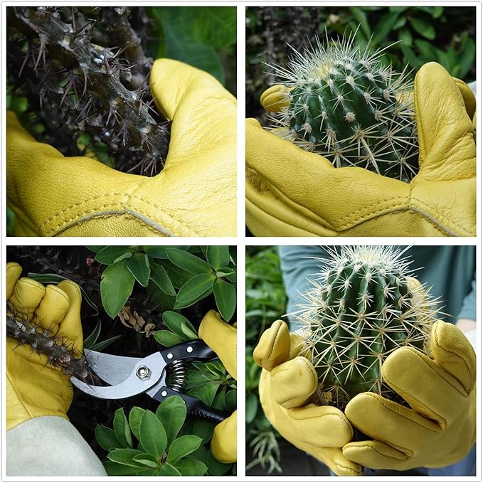Gardening Gloves Thorn Proof for Rose Pruning & Cactus Trimming, Long Leather Garden Gloves for Women & Men (Medium)