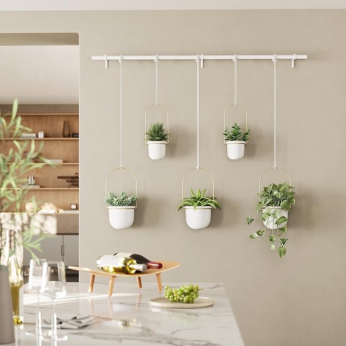 Umbra Triflora Hanging Planter for Window, Indoor Herb Garden, Set of 5, White/Brass