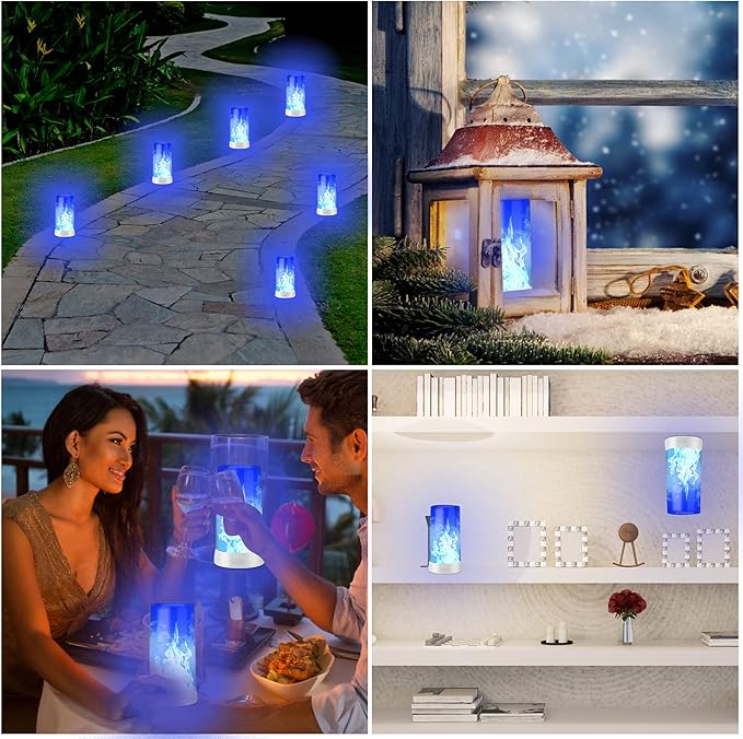 Led Flame Light,USB Rechargeable LED Fire Candles Outdoor Hanging Lamps with Remote for Home Party Halloween Christmas Decoration (Blue)