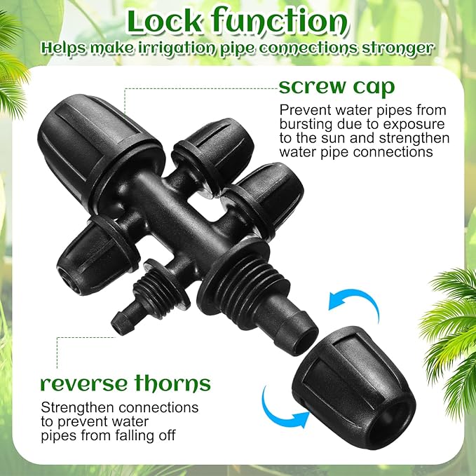 60 Pcs Tubing Irrigation Fittings for 8/11mm Drip Tubing to 4/7mm Irrigation Tubing Drip Irrigation Parts Anti Drop Irrigation Hose Fittings (3 Way, 4 Way and 6 Way Connector)