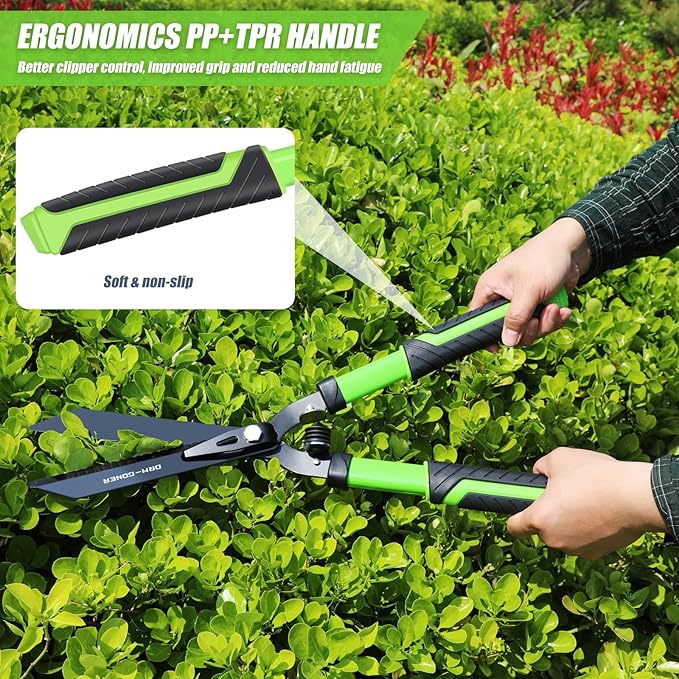 Garden Hedge Shears Heavy Duty,23" Manual Hedge Clippers with New Tech Serrated Blade & Dual Shock Absorbing Cushion,Shears Gardening Tools