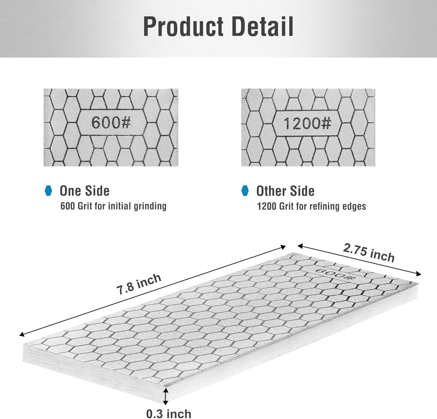 S SATC Diamond Sharpening Stone 2 Side Grit 600/1200 Diamond Plate Honing Stone 8-inch Hone Sharpener White