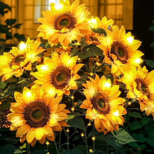 Solar Flowers Outdoor Waterproof Decorative - 3 Pack Solar Garden Lights with 9 Sunflower Lights, Outdoor Solar Lights Garden Decor, Outdoor Solar Lights for Yard Decorations Outdoor