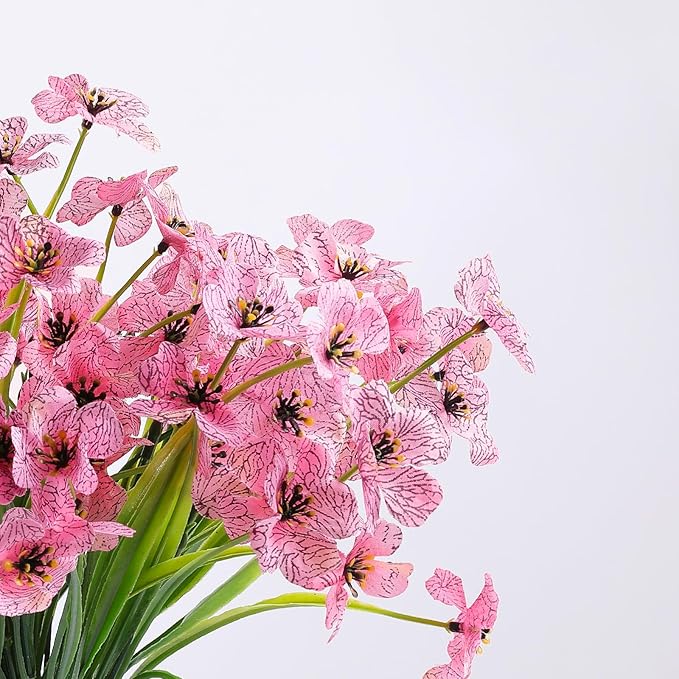 24 Bundles Artificial Flowers for Outdoor,No Fade Fake Plastic Flowers Faux Plants for Decoration Hanging Planters Indoor Outside Garden Porch Window Box Home Wedding Farmhouse