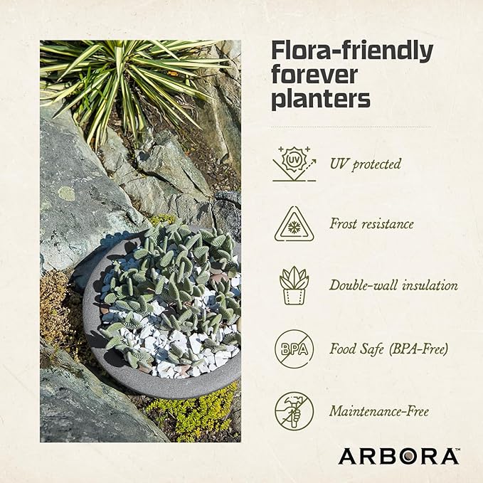 ARBORA 21" Santorini Bowl 2-Pack with Stone Blend Concrete Finish - Polyresin Indoor and Outdoor Planters, Durable, Weatherproof, Lightweight, Large Plant Pots for Patio, Garden, Deck, Entryway