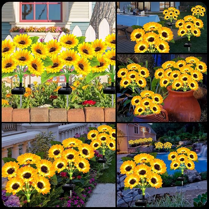 Solar Lights Outdoor Garden Decor,4 Pack with 24 Sunflower Lights,Solar Flowers Lights Waterproof,Sunflowers Gifts for Mom Women Grandma Birthday,Decorative Stakes Lights for Landscape Yard Patio Lawn
