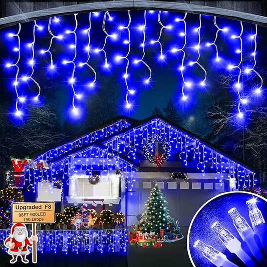 98FT 900LED F8 Upgraded Christmas Lights Decorations - 8 Modes Waterproof Outdoor Fairy String Lights With Memory and Timer - Plug-in for Holiday, Party, Wedding, Home, Roof