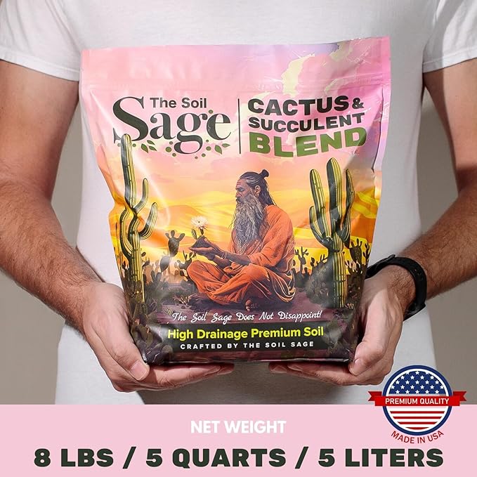 Soil Sage Cactus Soil 5Qt Premium High-Drainage Cactus & Succulent Potting Mix with Mycorrhizae Fungi - Meticulously Mixed by Hand, Ready to Use - Made in U.S.A.