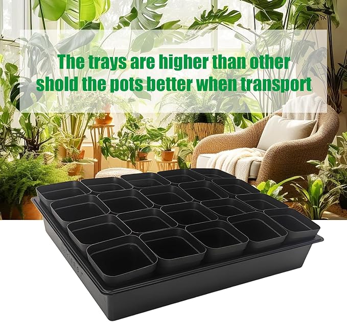 3.15 inch (8CM) Square Nursery Pots 100 pcs, Sturdy Seedlings Trays 5 Pcs, Seeds Starter Germination Tray, Microgreening Planter Nursery Propagation 5 Sets