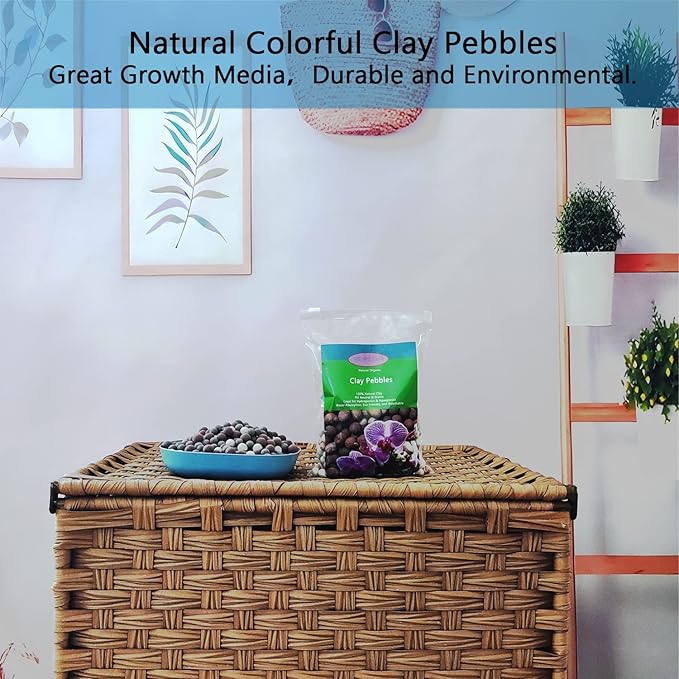 Natural Organic Colorful Leca Balls 2LBS for Plants, 8mm-10mm Ceramsite Clay Pebbles Indoor Potting Garden Soil for Orchid, Succulents, Hydroponics, Decoration, Drainage (2LBS, Primary Color, 1)
