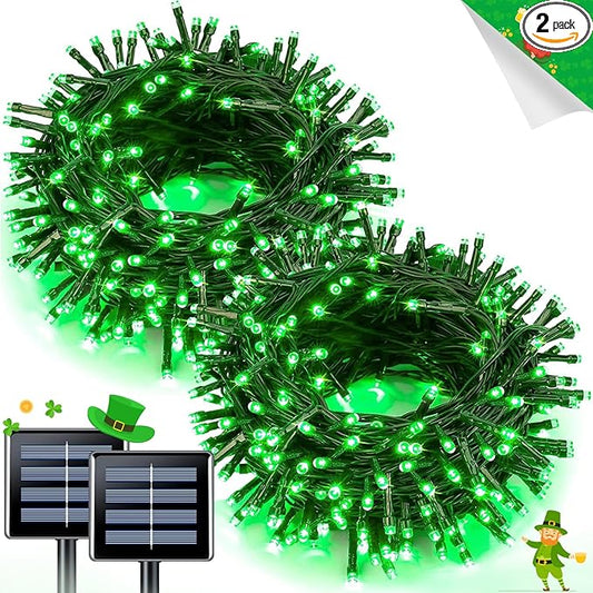 JMEXSUSS 100 LED Green Lights for St Patrick’s Day, 2 Pack Green Solar Lights Outdoor for St Patrick’ Day Decoration Tree Garden Patio Yard