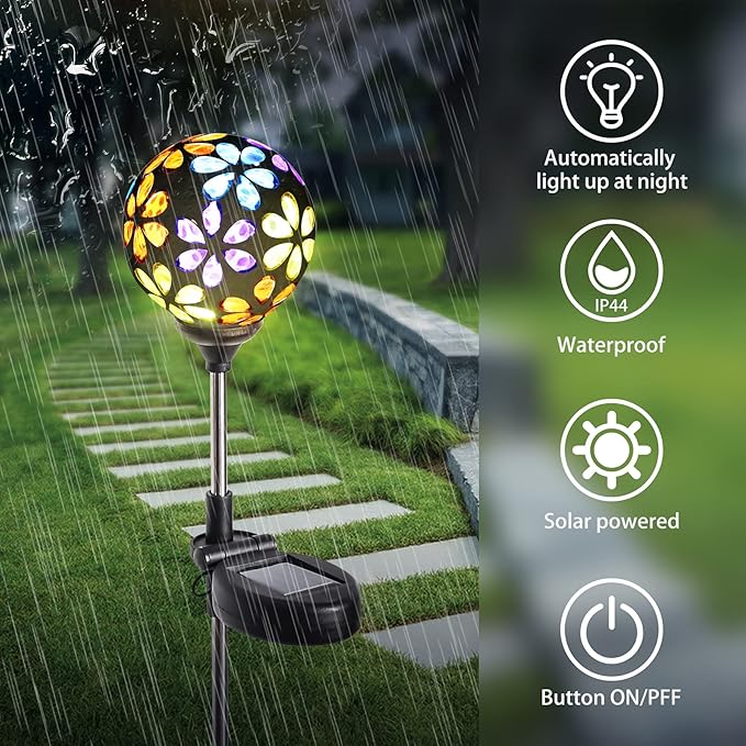 WNP Outdoor Christmas Solar Stake Light Decoration Garden Waterproof,Colorful Glow Solar Powered Flower Ball Light Decorative Outdoor Landscape Solar Absorbed Lights for Yard,Path