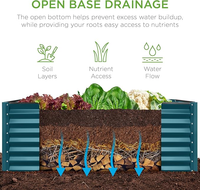 Best Choice Products 4x2x2ft Outdoor Metal Raised Garden Bed, Deep Root Planter Box for Vegetables, Flowers, Herbs, and Succulents w/ 119 Gallon Capacity - Peacock Blue