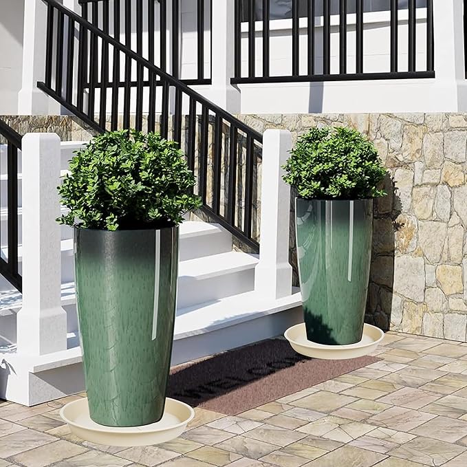 3 Pack of Plant Saucer 25 26 inch, 4.2" Depth, Large Heavy Duty Plastic Saucers 24" 26" Round, Plant Drip Trays for for Indoors Outdoor, Plant Water Tray for Planters 23-27" (26", Beige)