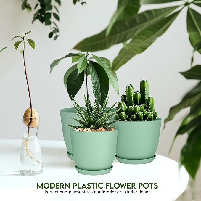 Utopia Home - Plant Pots Indoor with Drainage - 7/6.6/6/5.3/4.8 Inches Home Decor Flower Pots for Indoor Planter - Pack of 5 Plastic Planters for Indoor Plants, Cactus, Succulents Pot - Mint