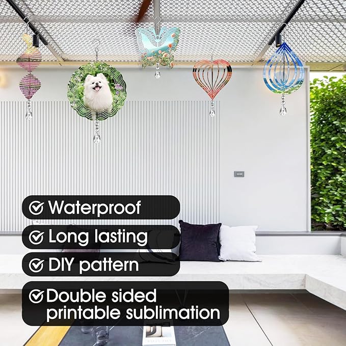 Sublimation Wind Spinner Blanks 8 Inch 4 Pack Wind Spinners Sublimation Blanks with Crystal Pendant Aluminum Metal Wind Spinners for Yard Garden Indoor Outdoor Window Porch Decoration（Heart