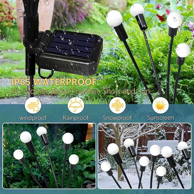 Solar Garden Lights Outdoor, 6 Pack 60 LED Solar Firefly Lights Waterproof, Sway by Wind, Solar Swaying Light for Yard Patio Backyard Garden Planter Flower Bed Pathway Outdoor Decoration (Warm White)
