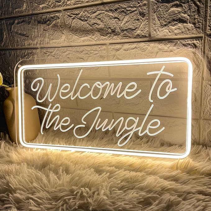 Welcome to the Jungle Neon Sign, Neon Light Sign for Wall Decor Dimmable Warm White LED signs for Bedroom Home Birthday Party Wedding Engagement Garden Man Cave Decor USB Powered