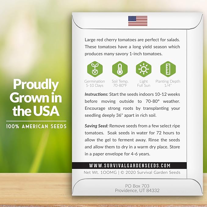 Survival Garden Seeds - Large Red Cherry Tomato Seeds for Planting – 1 Packet with Instructions to Grow Delicious Tomatoes in Your Home Vegetable Gardens - Non-GMO Heirloom Variety Vegetable Seeds