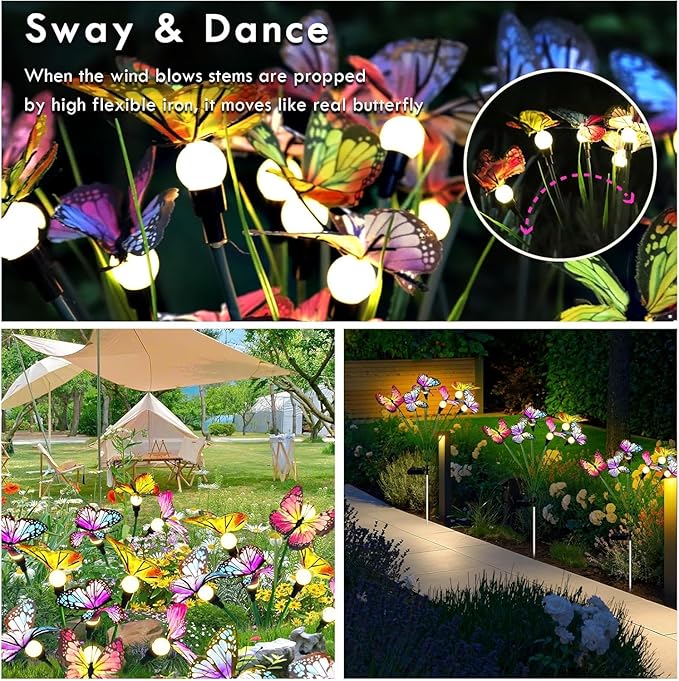 Swaying Solar Butterfly Light, Solar Garden Lights Outdoor Waterproof,Garden Decoration for Yard,Patio,Lawn,Pathway (2 Pack)