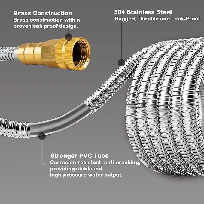 Stainless Steel Garden Hose: Durable Quality Metal with High-pressure Water Output for Gardeners（10FT）