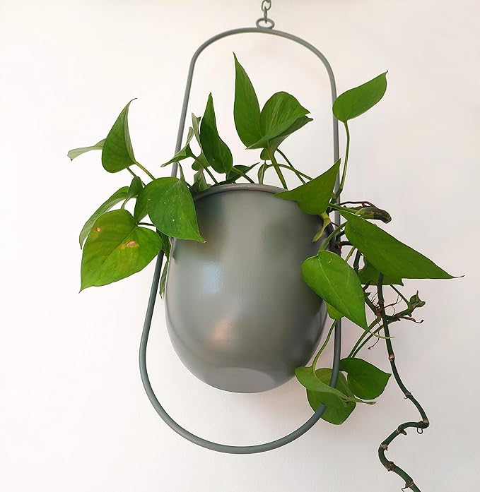 Boho Green Metal Plant Hanger,Metal Wall and Ceiling Hanging Planter, Modern Planter, Mid Century Flower Pot Plant Holder, Minimalist Planter for Indoor Outdoor Home Decor
