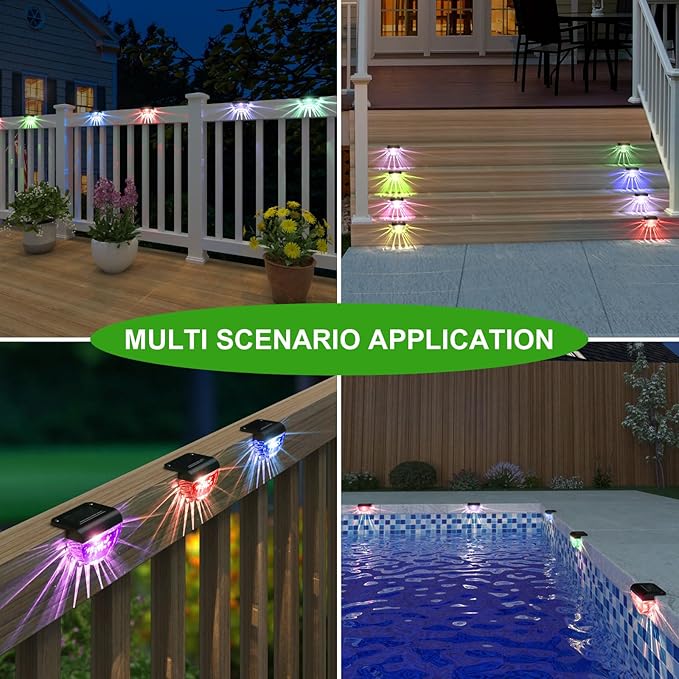 12 Pack Solar Deck Lights Outdoor, Solar Step Lights Waterproof for Outside, Yard, Patio, Garden, Pool, Railing, Stairs, Fence (Color Changing)