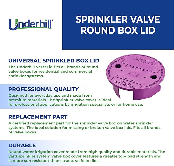 Underhill Sprinkler Valve Round Box Lid, VersaLid 6 Inch to 7 Inch Universal, Cover for Automatic Irrigation System, Lawn, Purple, VL-6P