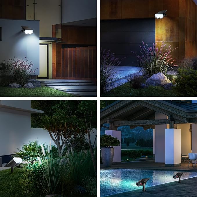 Solar Spot Lights Outdoor, Consciot 16 LEDs IP67 Waterproof Solar Outdoor Lights, Auto On/Off Solar Landscape Spotlights, 2-in-1 Adjustable Wall Lights for Garden Yard Pathway, 4 Pack (Cool White)
