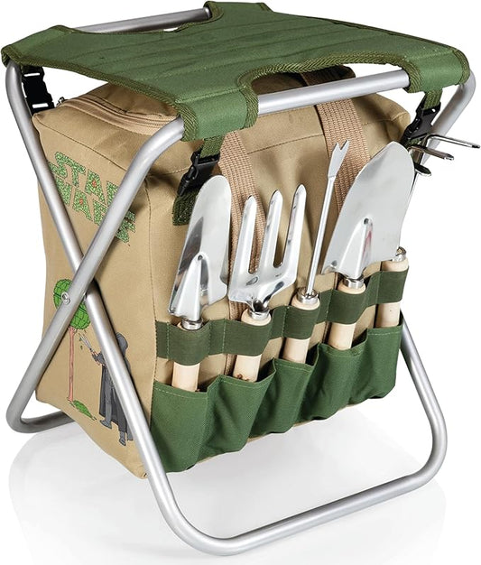 Picnic TIME Star Wars Darth Vader Gardener 5 Piece Gardening Tools Set with Garden Stool, Gardening Gifts, Garden Tool Set, (Olive Green with Beige Accents)