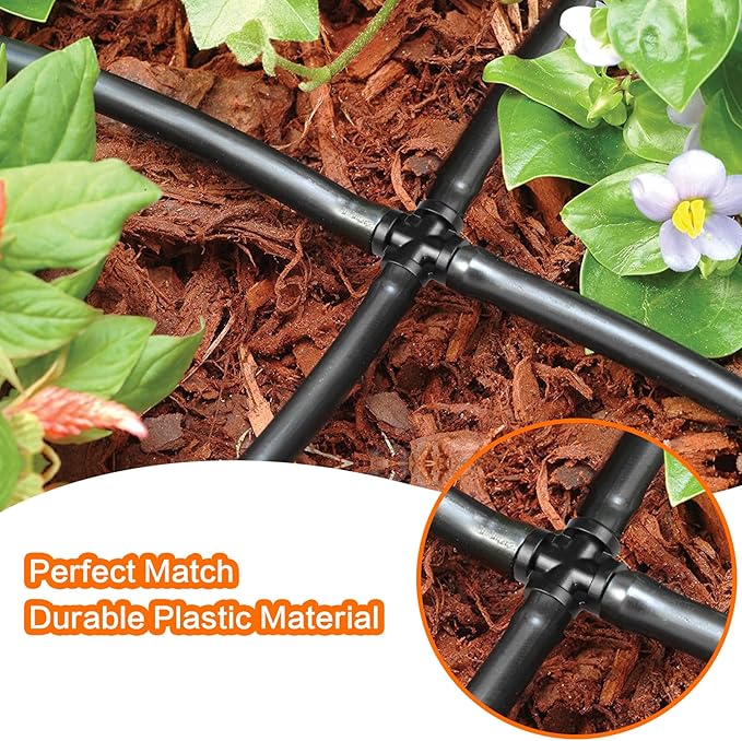 Drip Irrigation Fittings Barbed Cross Tee for 1/4" Irrigation Tubing, 40 Pieces Barbed 4 Way Connectors, Drip Line 4 Way Couplings for Drip Sprinkler Garden Lawn Systems