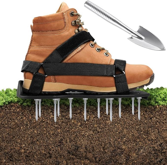 Ohuhu Lawn Aerator Shoes with Stainless Steel Shovel, Free-Installation Aerating Shoe with Hook&Loop Straps, Heavy Duty One-Size-Fits-All Spiked Aerating Sandals for Garden Grass Lawn