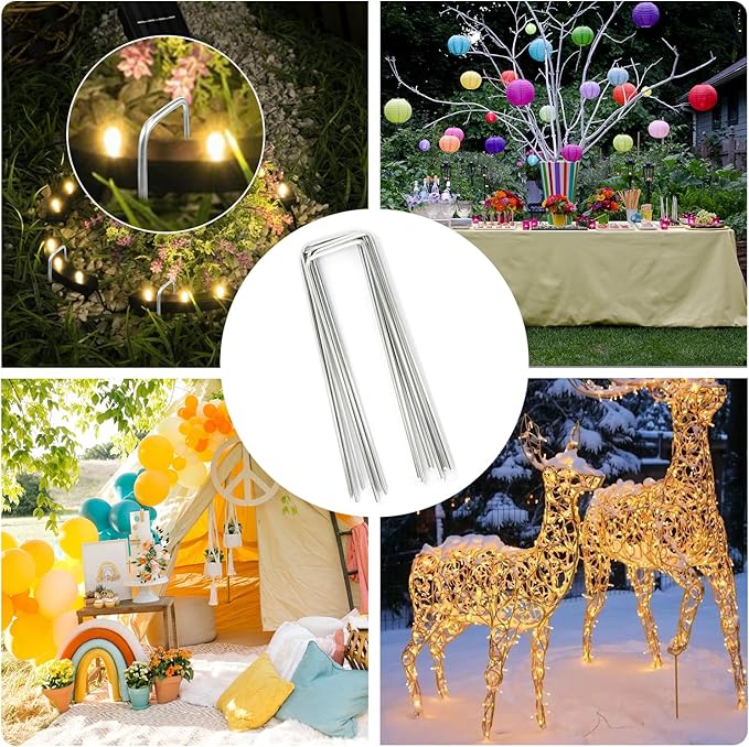 Landscape Staples, Galvanized Garden Stakes, U-Shaped Garden Staples, 20 Pcs 6 Inch 11 Gauge Plant Cover Stakes, Anti-Rust Ground Sod Pins Yard Stakes for Weed Barrier Fabric Irrigation Tubing