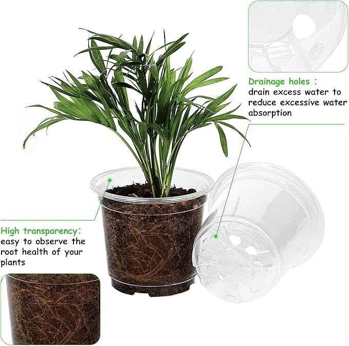 60 Pack 4 Inch Clear Nursery Pots with Drainage Holes, Transparent Plastic Pots for Plants, Reinforced Seed Starter Pots Garden Pots Flower Pots Come with 50pcs Plant Labels
