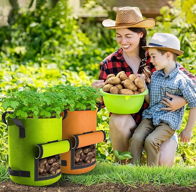 Suntee 6 Pack 15 Gallon Potato Grow Bags with Flap, Thickened Nonwoven Fabric Grow Bags for Growing Potatoes, Colorful Plant Grow Bags Pots Gardening Vegetable Potato Growing Bags with Durable Handles