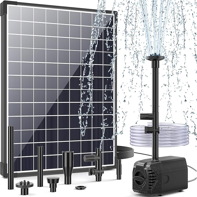 POPOSOAP 25W Solar Water Fountain Pump, Solar Water Pump with Flow Adjustable, Solar Pond Pump Pump with Dry-Run Protection & Diverter Valve for Ponds, Garden, Fish Tank, Waterfall, Hydroponics