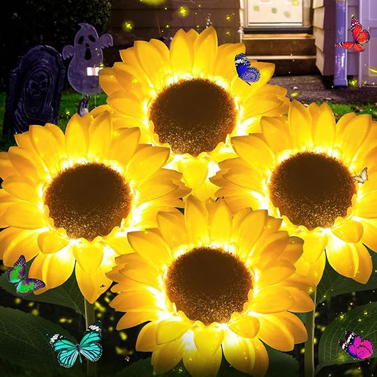 TYNLED Sunflower Solar Garden Lights, 4 Pack Outdoor Solar Powered Garden Stake Lights Waterproof Decoration Flower Landscape Lights for Garden Patio Pathway Backyard