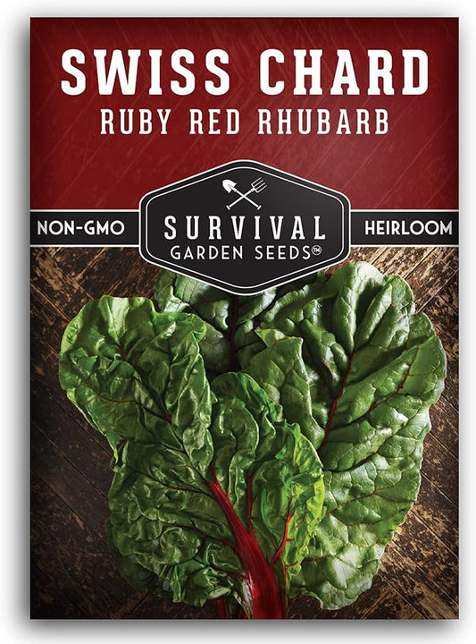Survival Garden Seeds - Ruby Red Rhubarb Swiss Chard Seed for Planting - Packet with Instructions to Plant and Grow Delicious Leafy Greens in Your Home Vegetable Garden - Non-GMO Heirloom Variety