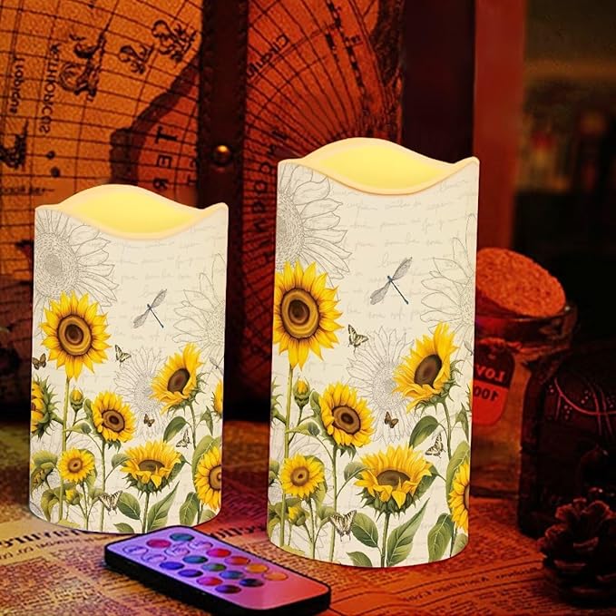 Ystardream Elegant Sunflower Flameless Candles Color Changing LED Candles with Remote Control Battery Candles for Outdoor and Indoor Home and Room Decoration,Backpack Set of 4 Piece