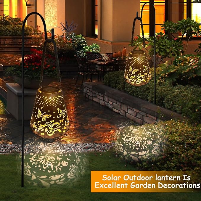 Hanging Solar Lanterns Outdoor Waterproof Butterfly Solar Lights Metal Outdoor Decor, LED Decorative Solar Garden Lights for Garden, Backyard, Tree, Porch(1 Pack)