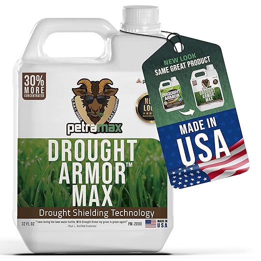 PetraMax Lawn & Turf Drought Armor - Keep Grass Hydrated, Lawn Fertilizer for Green Grass, Liquid Grass Fertilizer for Lawn, Root Booster for Plants & Grass & Lawn Soil (32oz)